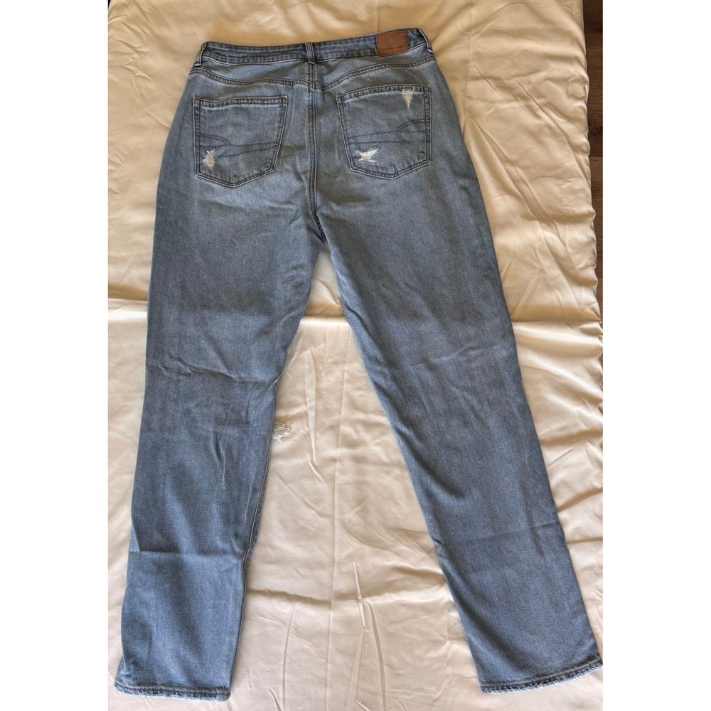 American Eagle Mom Jeans Womens 12 Long Distressed High Rise Medium Wash Denim - Picture 2 of 7